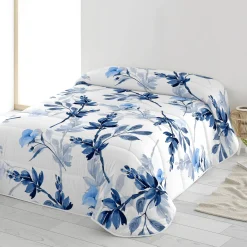 Bedrukte, gematelasseerde bedsprei Korenblauw