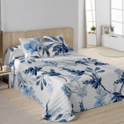 Bedrukte, gematelasseerde bedsprei Korenblauw