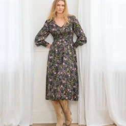 Bedrukte midi-jurk, soepele viscose