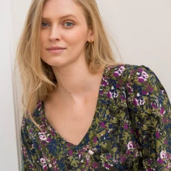 Bedrukte midi-jurk, soepele viscose