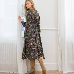 Bedrukte midi-jurk, soepele viscose
