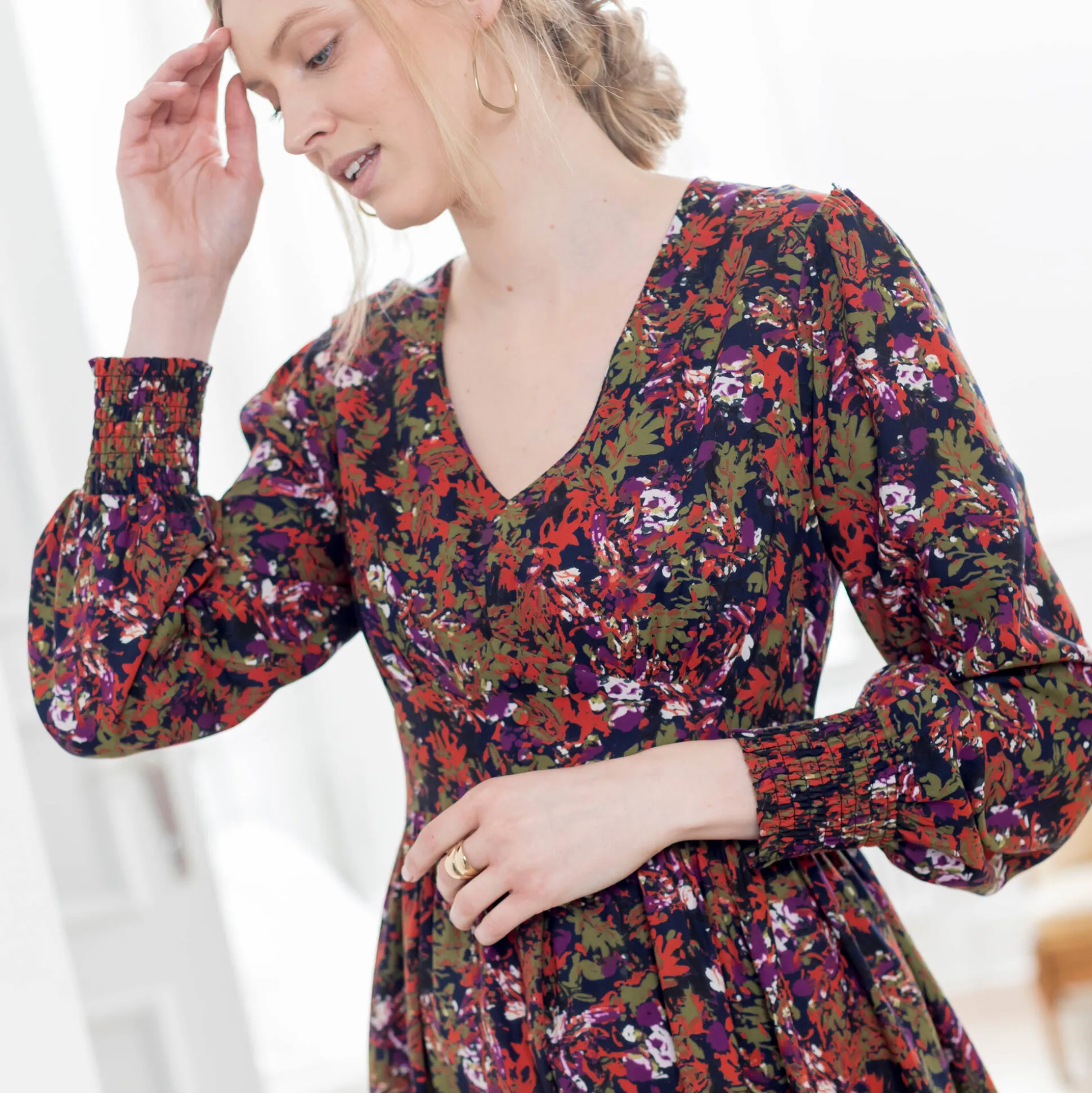 Bedrukte midi-jurk, soepele viscose