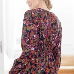 Bedrukte midi-jurk, soepele viscose