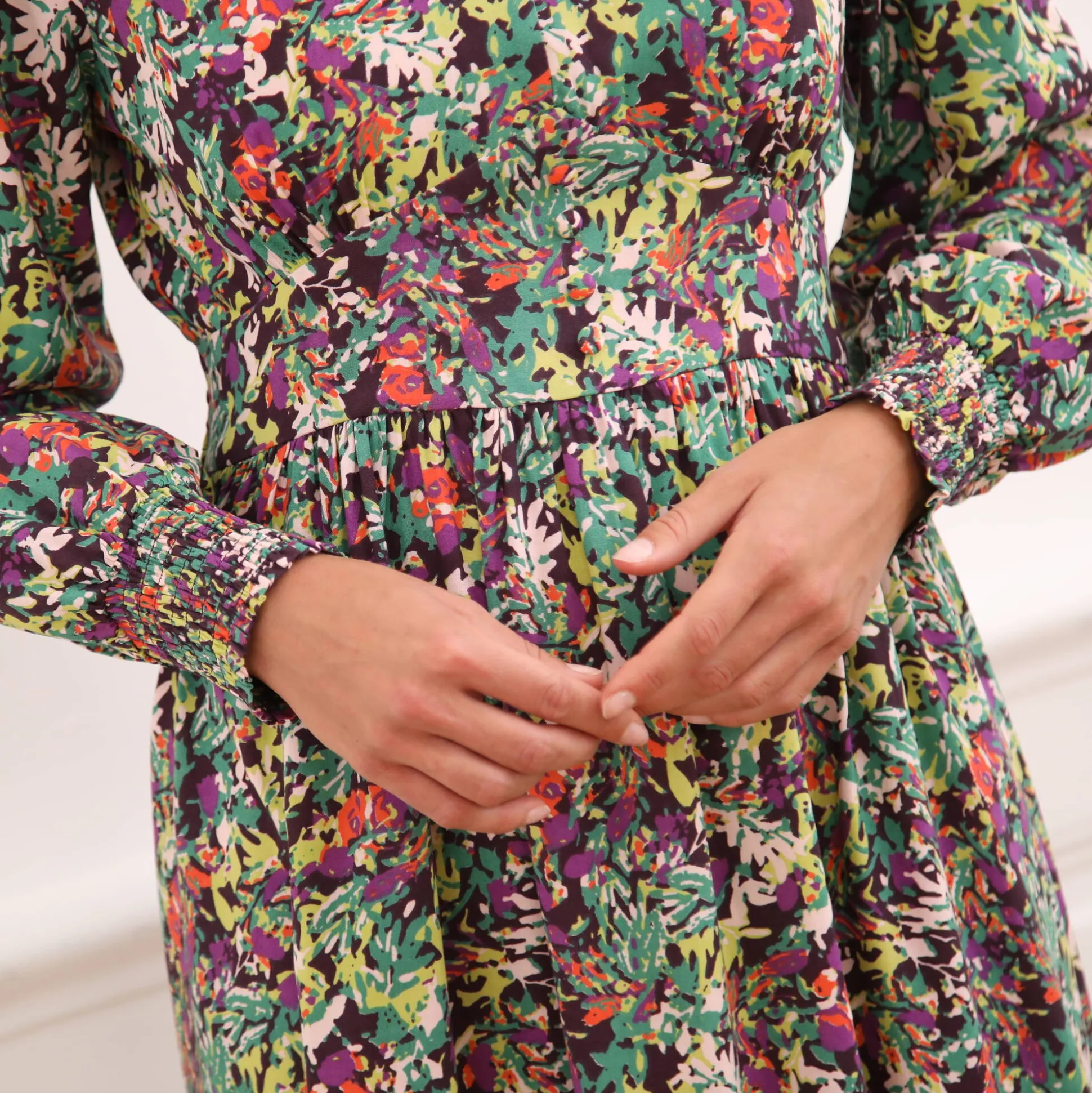 Bedrukte midi-jurk, soepele viscose