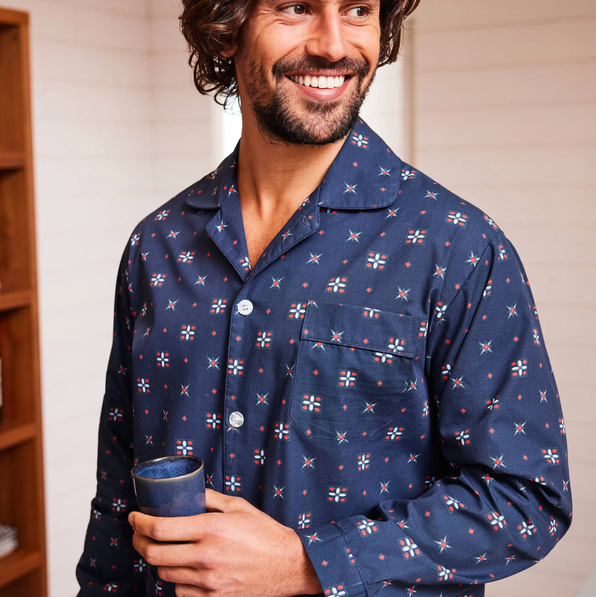 Bedrukte pyjama in popeline van polyester/katoen