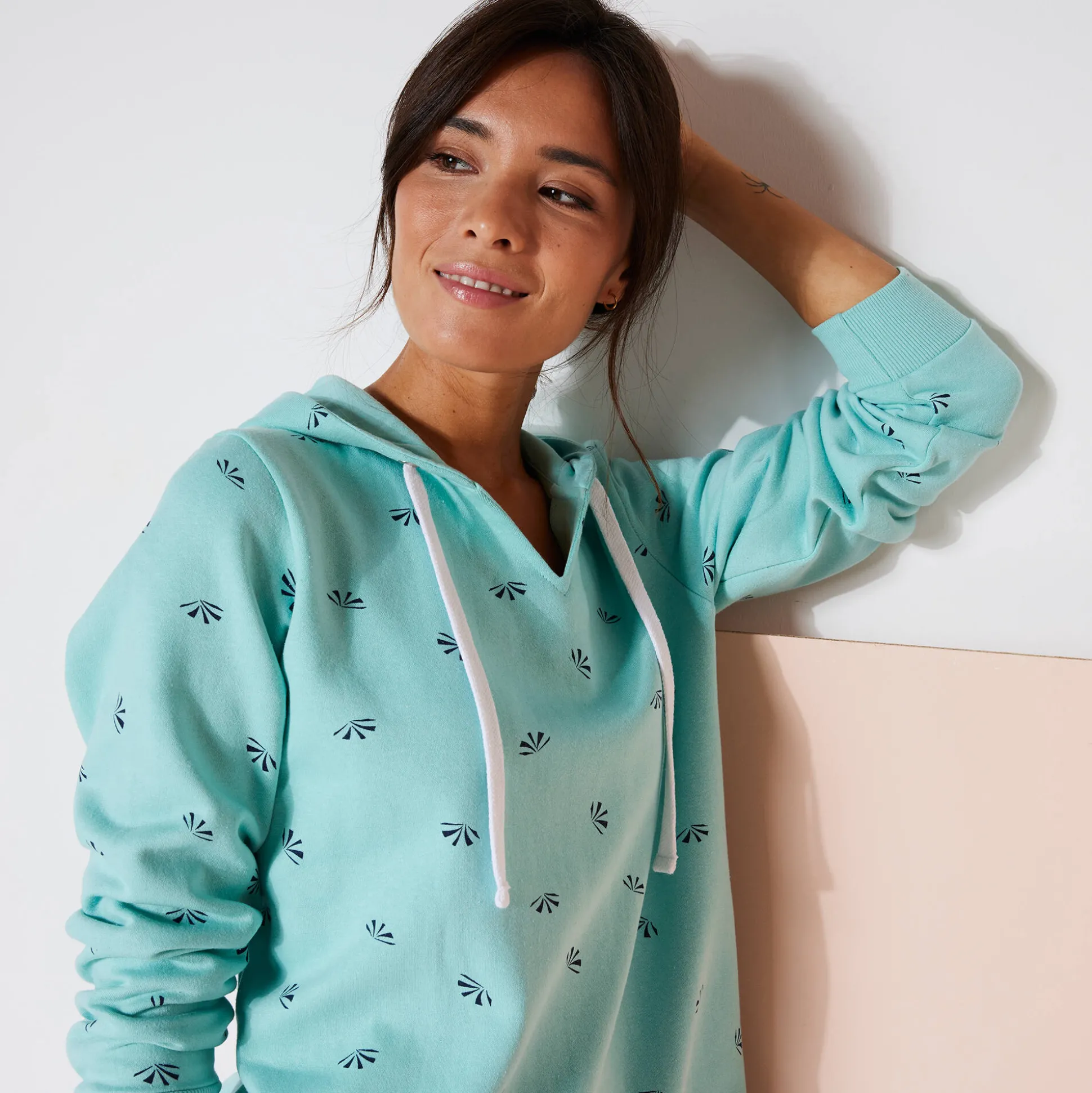 Bedrukte sweater met kap in molton