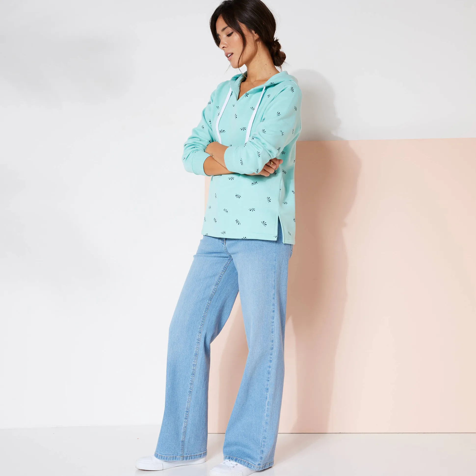 Bedrukte sweater met kap in molton