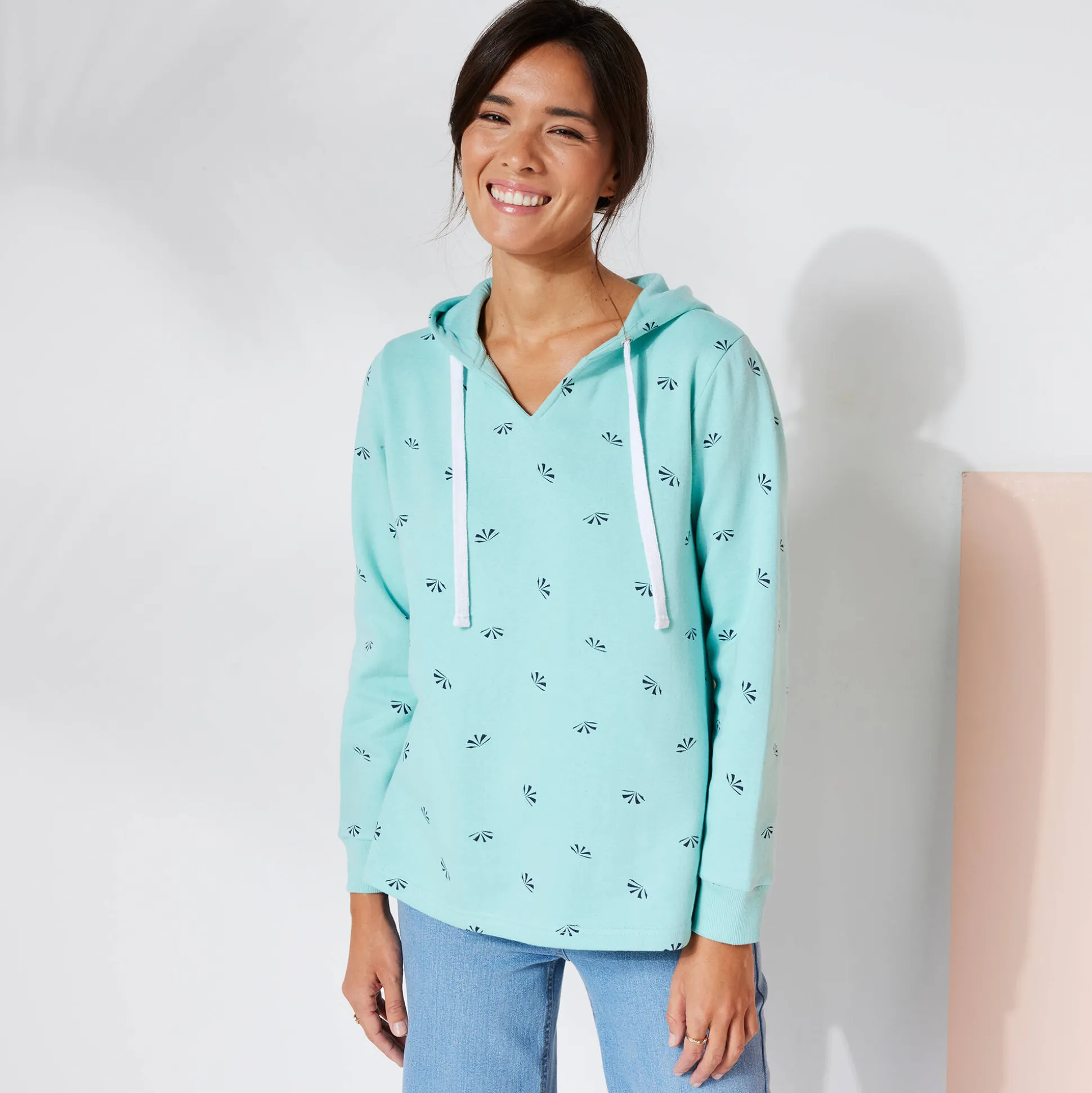 Bedrukte sweater met kap in molton