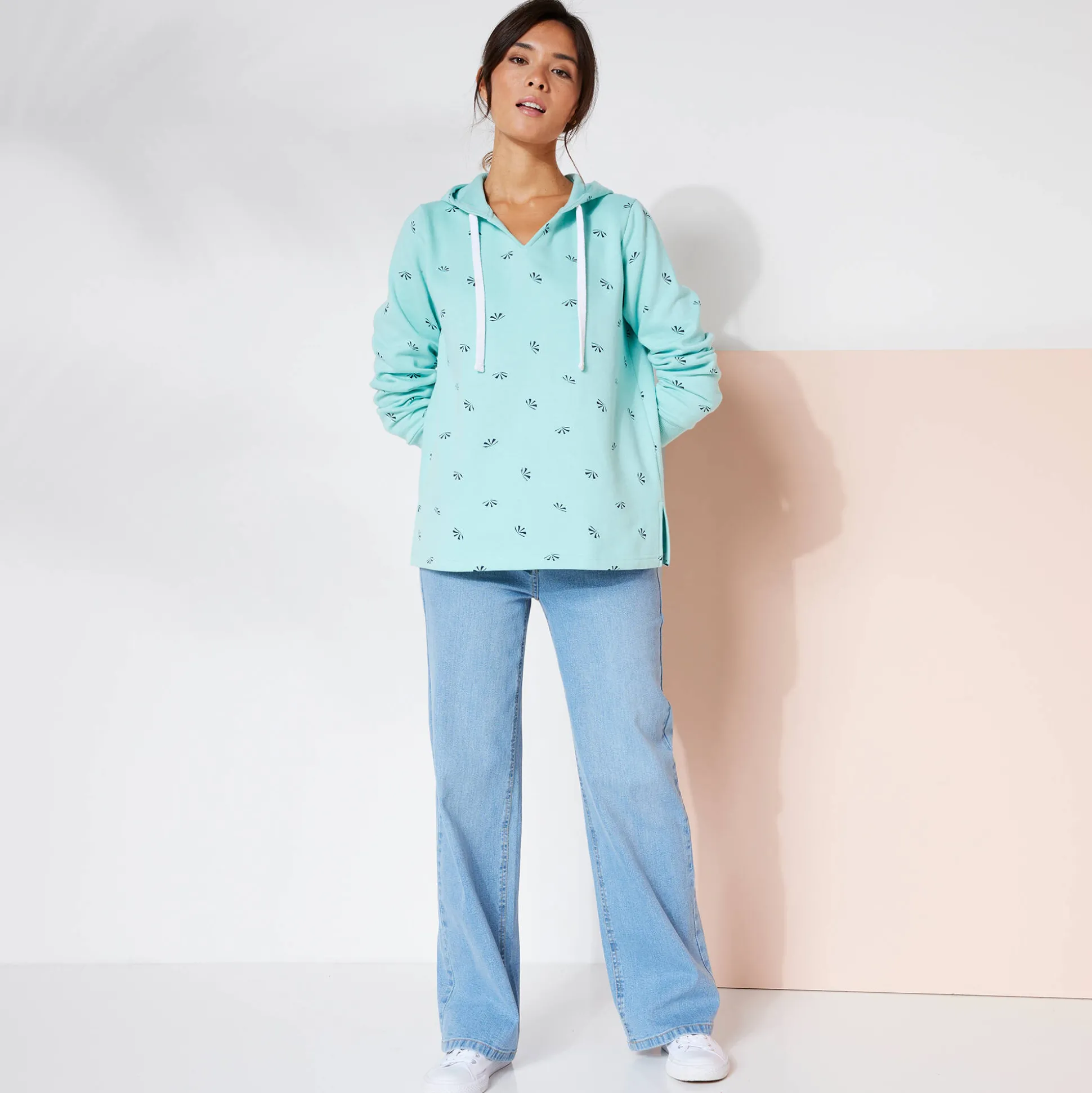 Bedrukte sweater met kap in molton