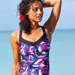 Bedrukte tankini met gekruiste rug Lohena, voorgevormde cups