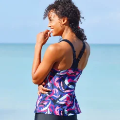 Bedrukte tankini met gekruiste rug Lohena, voorgevormde cups