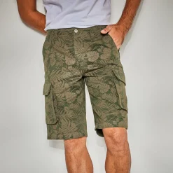 Bermuda in canvas met bladerenprint