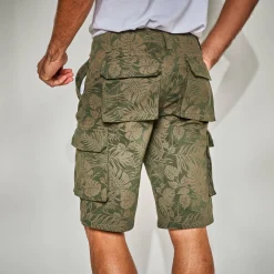 Bermuda in canvas met bladerenprint