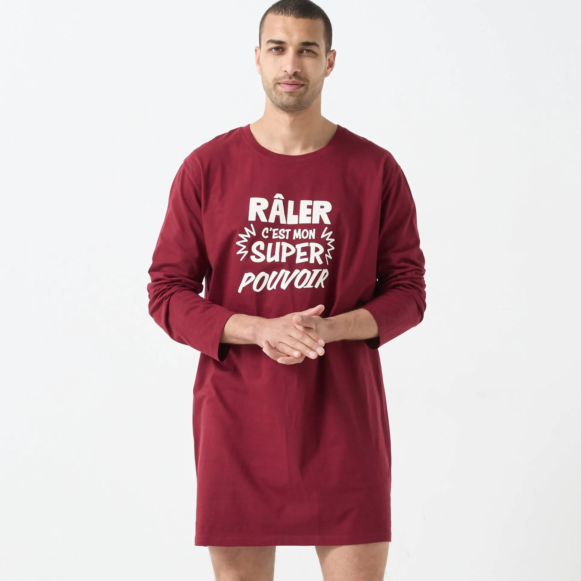 Bigshirt met "Râler c'est mon super pouvoir" print