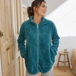 Binnenhuisjasje in fleecetricot met rits