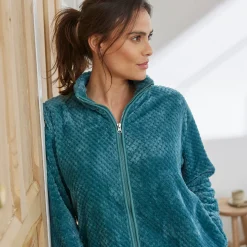 Binnenhuisjasje in fleecetricot met rits
