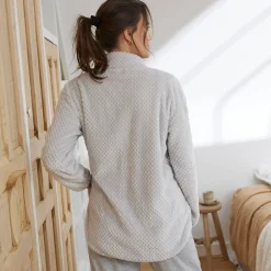 Binnenhuisjasje in fleecetricot met rits