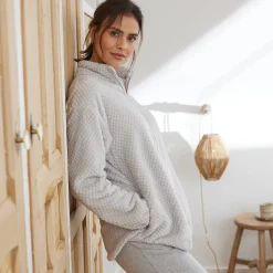 Binnenhuisjasje in fleecetricot met rits