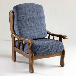 Bi-rekbare hoes in microvezel, met effen faux-uni effect, voor rustieke fauteuil