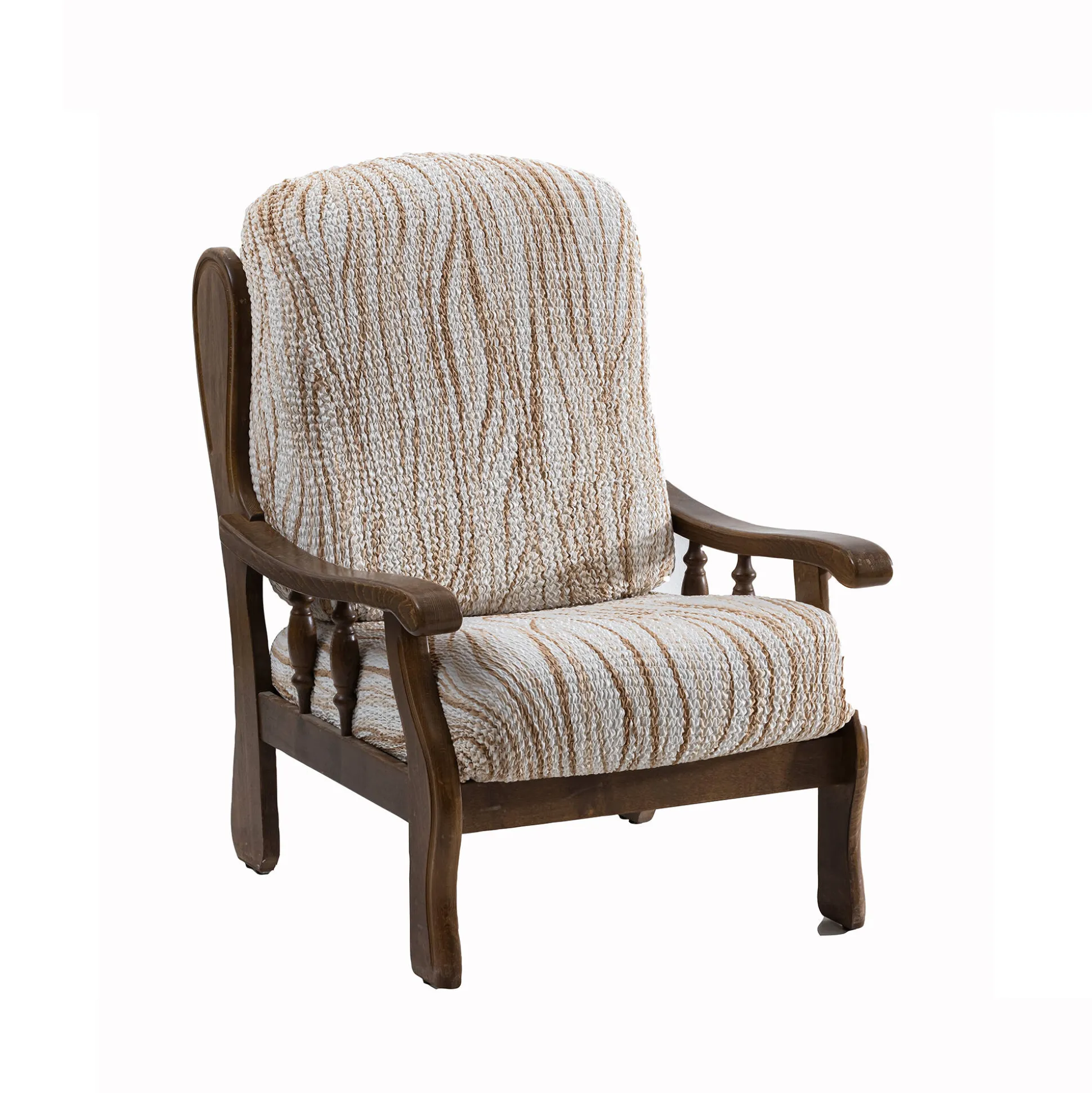 Bi-rekbare hoes in microvezel met golvenprint, speciaal voor rustieke fauteuil