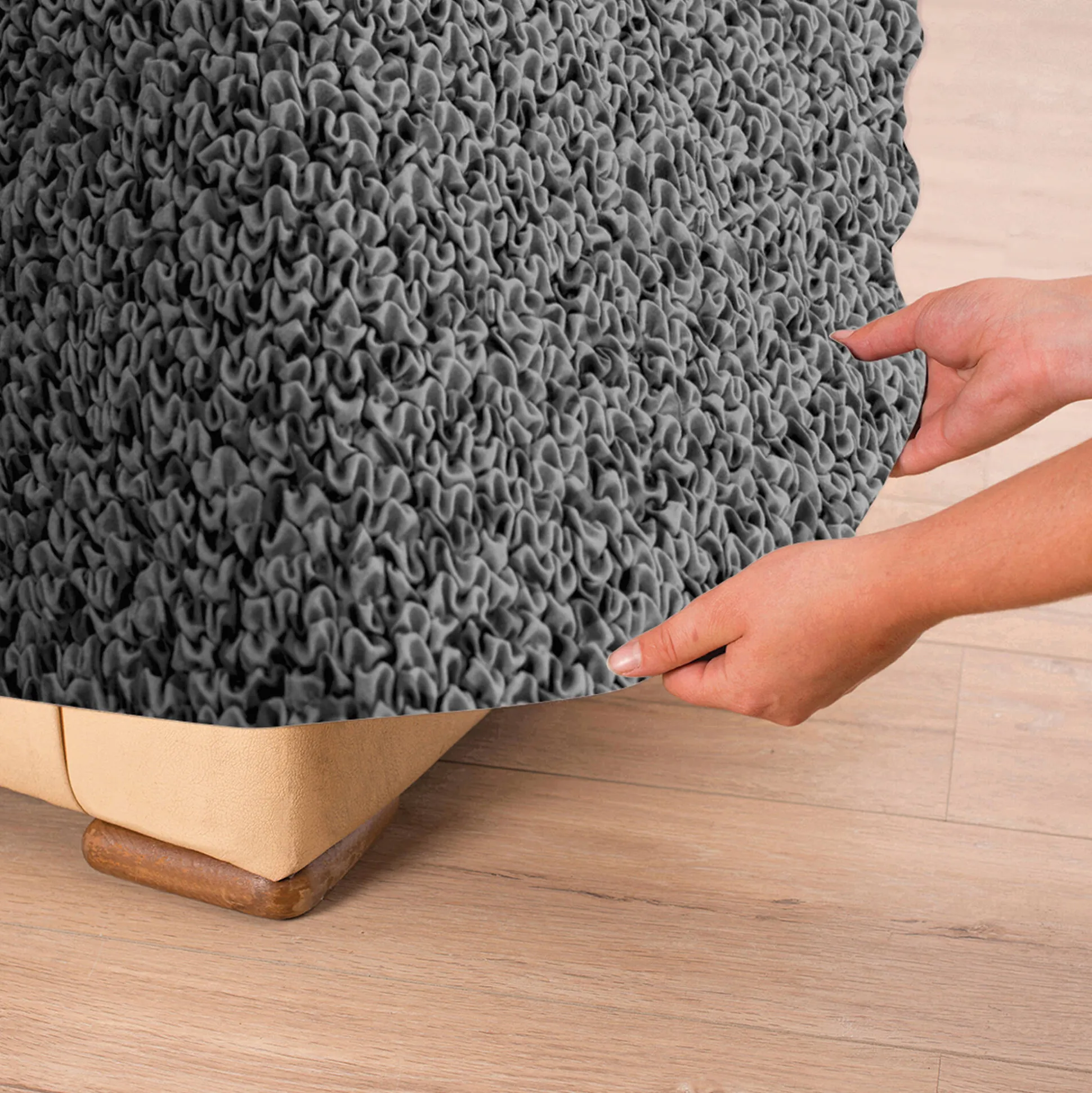 Bi-rekbare hoes in microvezel, effen faux-uni effect voor fauteuil en zitbank