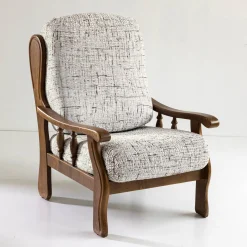 Bi-rekbare hoes in microvezel, met effen faux-uni effect, voor rustieke fauteuil