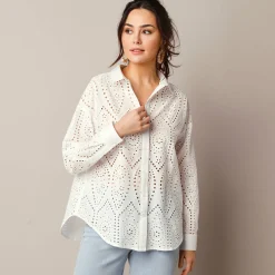 Bloes in broderie anglaise, lange mouwen