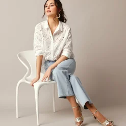 Bloes in broderie anglaise, lange mouwen