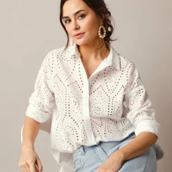Bloes in broderie anglaise, lange mouwen