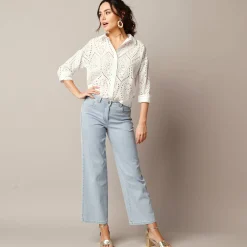 Bloes in broderie anglaise, lange mouwen