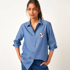 Bloes in chambray, geborduurd hartje