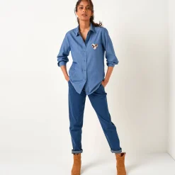 Bloes in chambray, geborduurd hartje