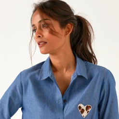 Bloes in chambray, geborduurd hartje