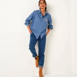 Bloes in chambray, geborduurd hartje