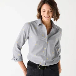 Bloes in chambray met knoopsluiting en hartjesprint