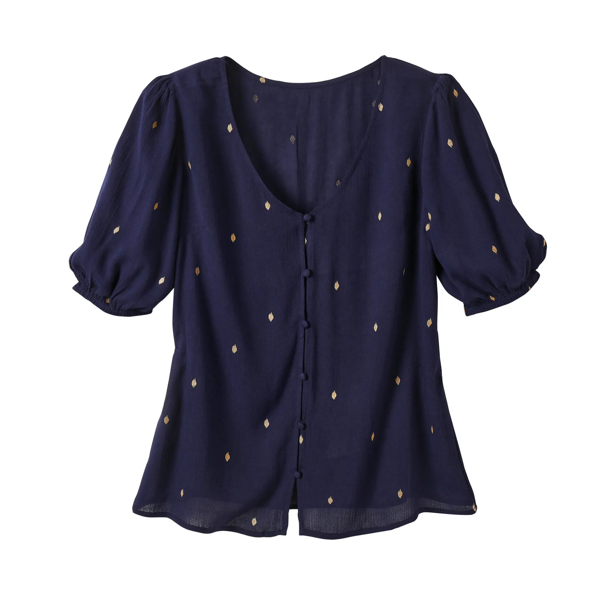 Bloes in crepon met goudkleurige print