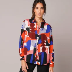 Bloes in crêpe met grafische print