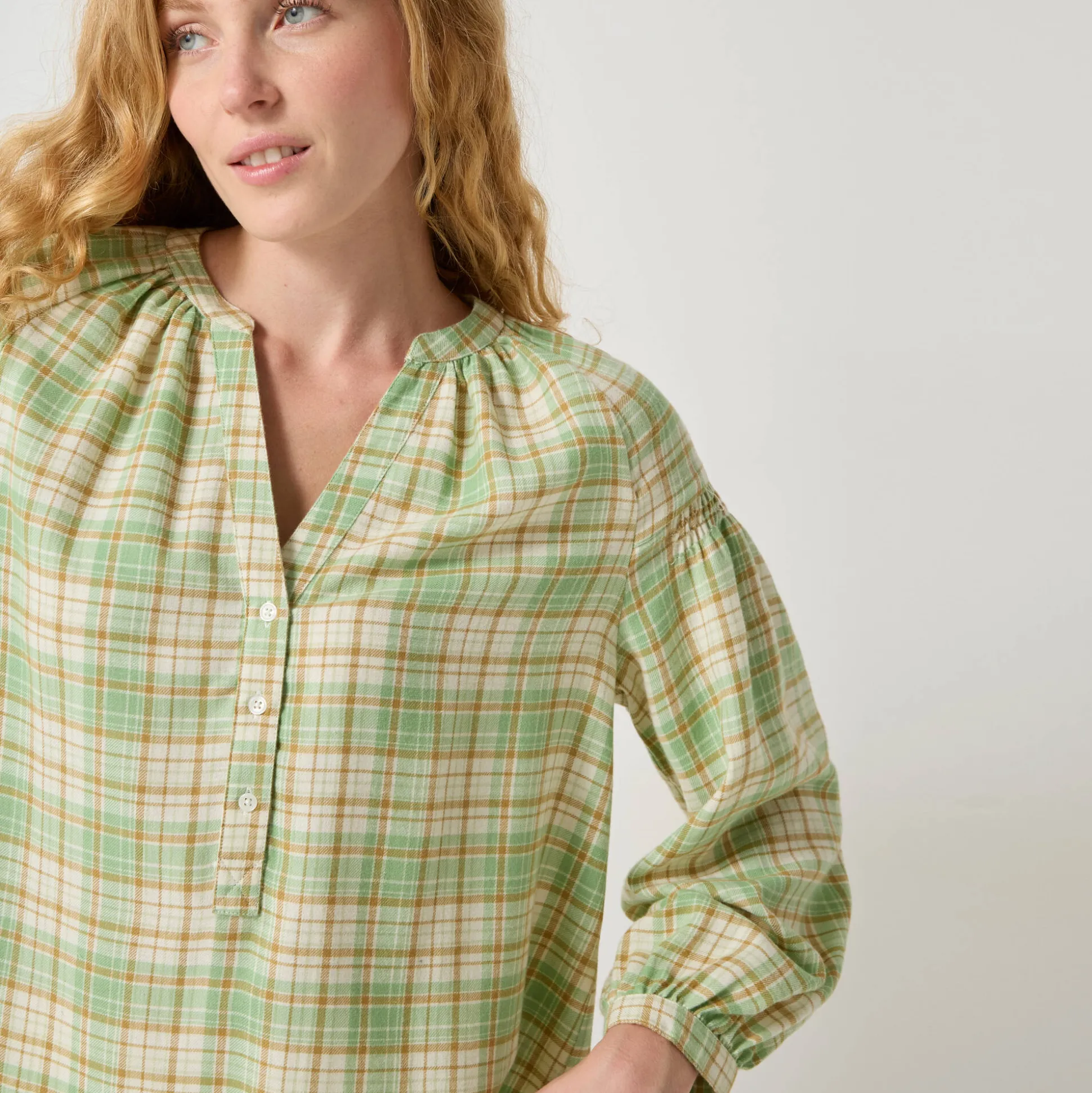 Bloes in flanel met ruitenprint, 7/8-mouwen
