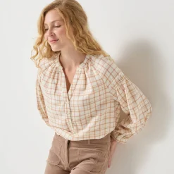 Bloes in flanel met ruitenprint, 7/8-mouwen
