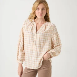Bloes in flanel met ruitenprint, 7/8-mouwen
