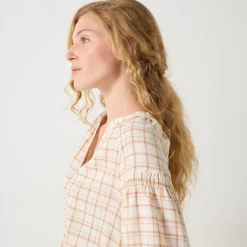 Bloes in flanel met ruitenprint, 7/8-mouwen
