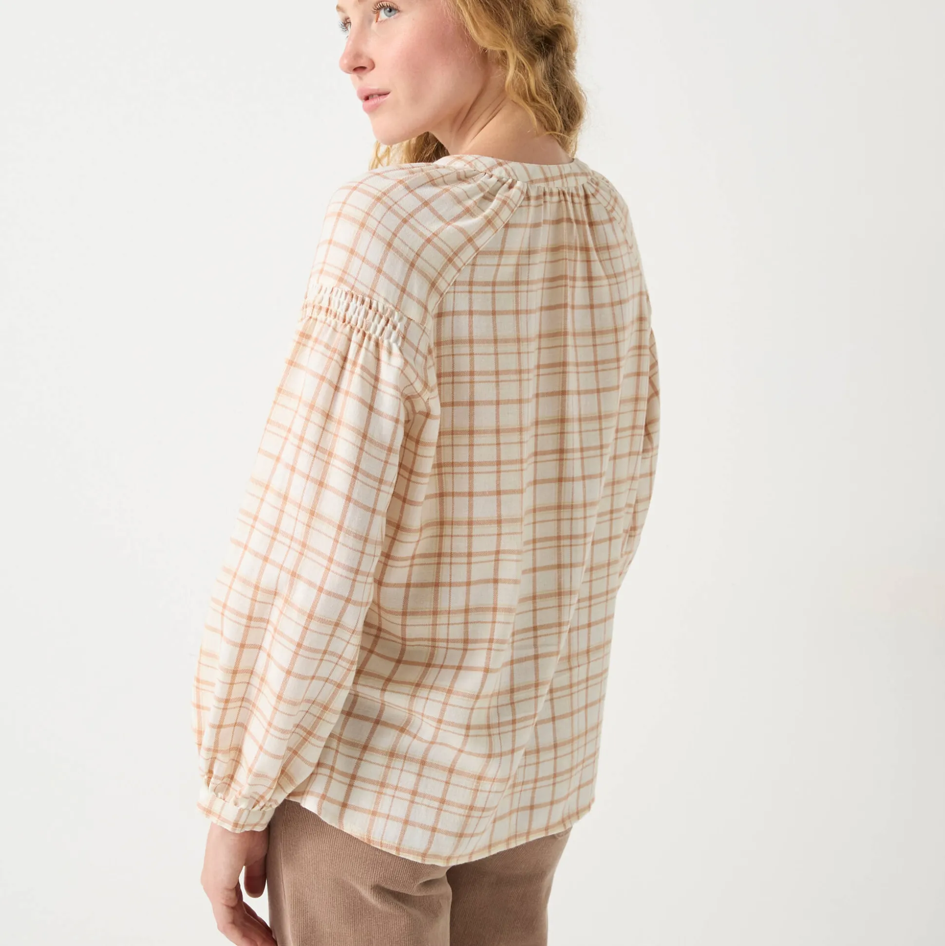 Bloes in flanel met ruitenprint, 7/8-mouwen