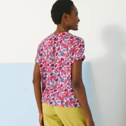 Bloes in viscose met knoopsluiting en etnische print, korte mouwen