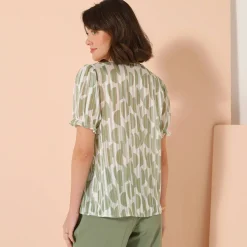 Bloes met bloezende mouwen en tweekleurige print, jacquardvoile