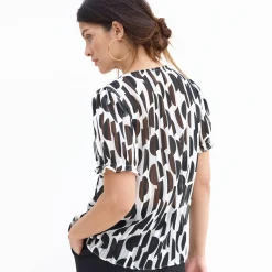 Bloes met bloezende mouwen en tweekleurige print, jacquardvoile