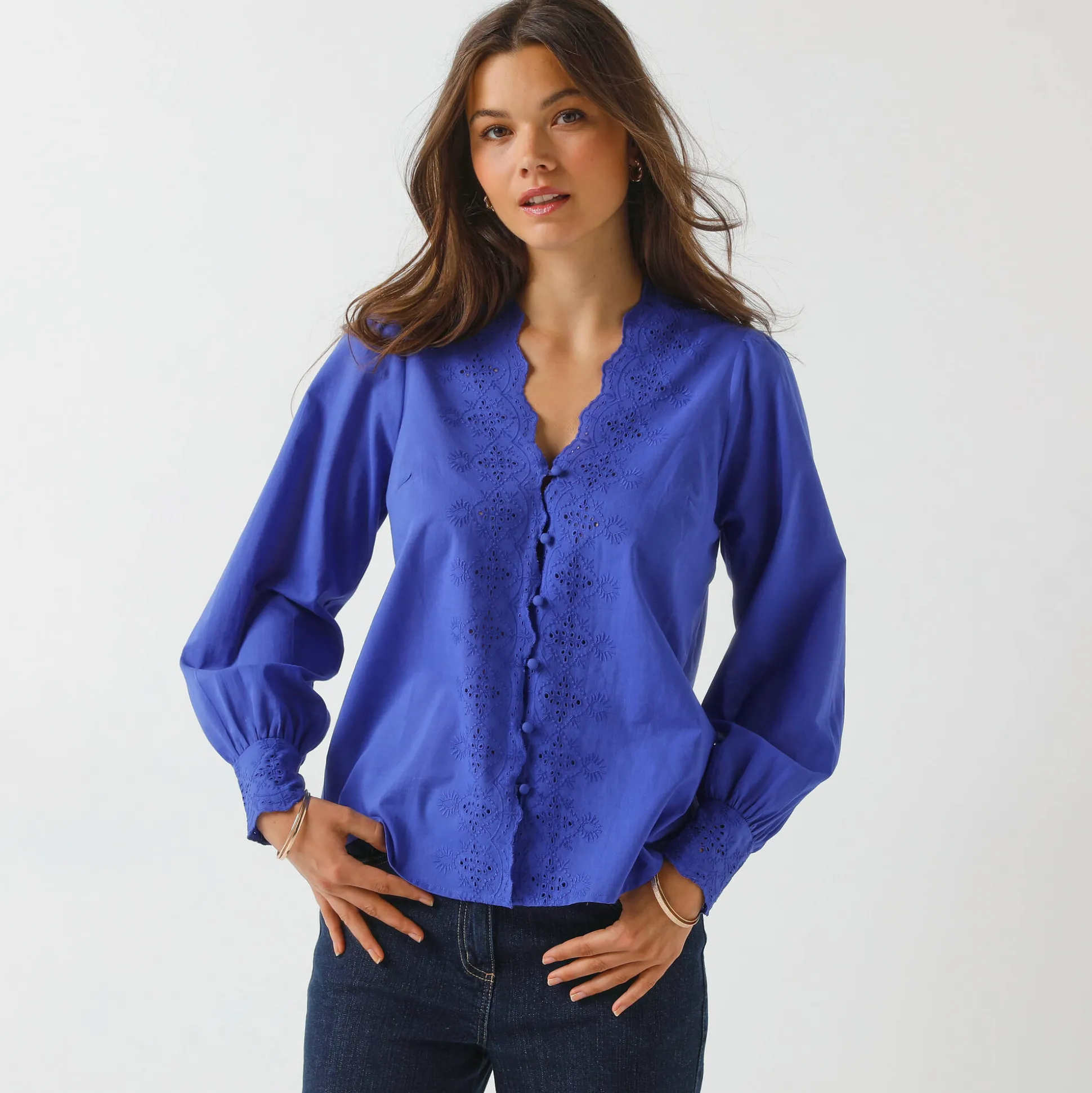 Bloes met broderie anglaise, katoen