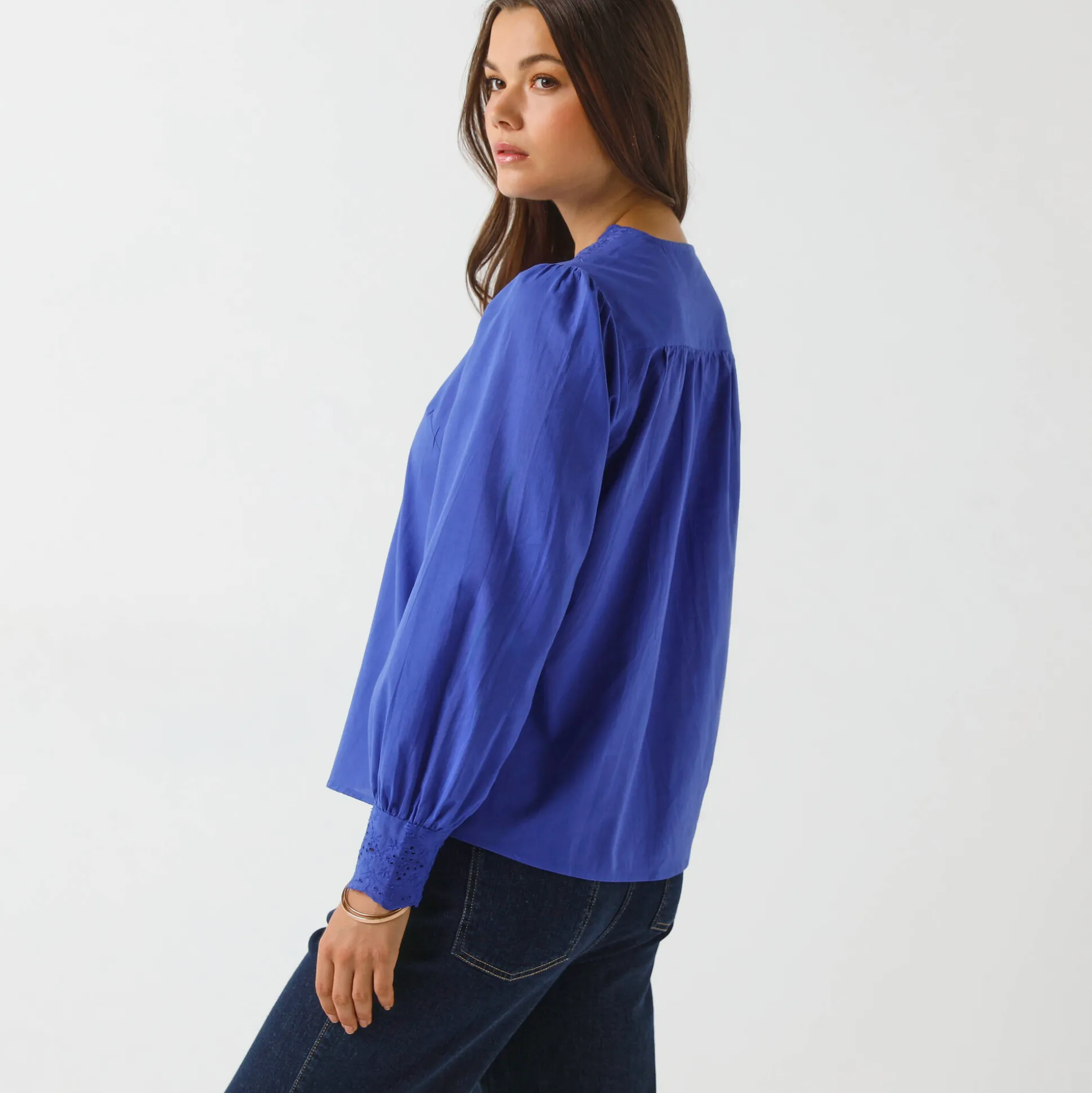 Bloes met broderie anglaise, katoen