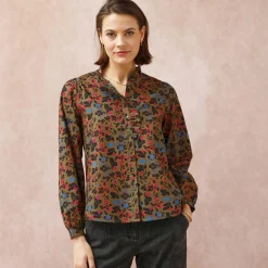 Bloes met fronskraag, bloemenprint