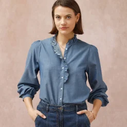 Bloes met fronskraag, chambray