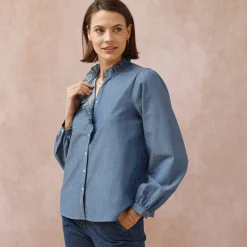 Bloes met fronskraag, chambray